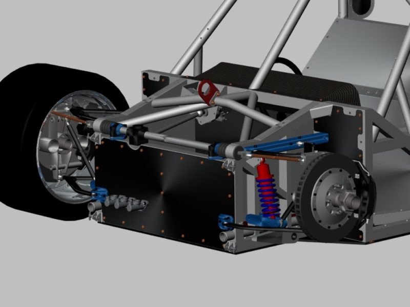 CAD model of front suspension on sports car.