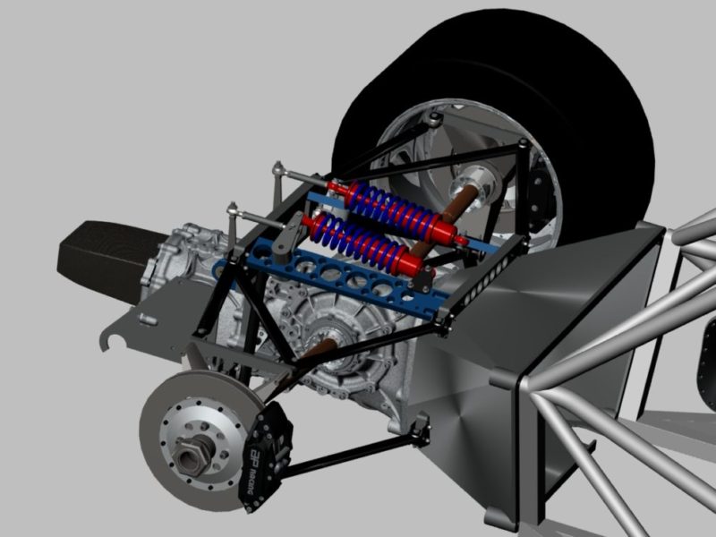 CAD model of suspension on sports car prototype.
