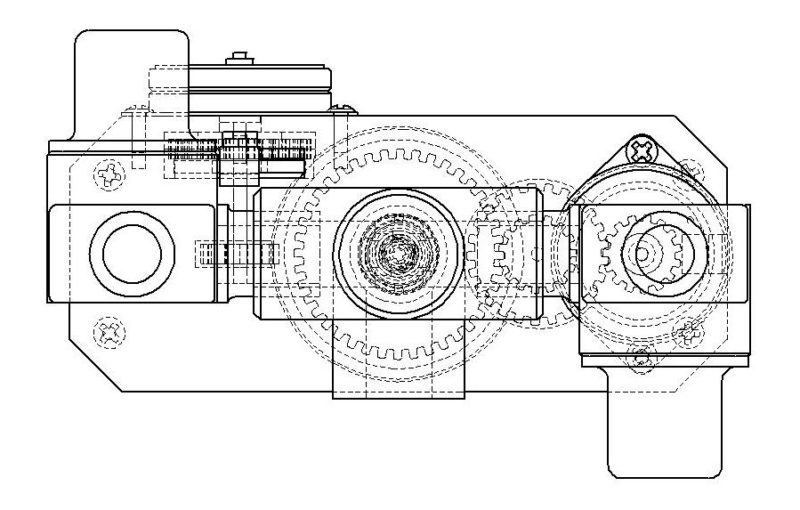 CAD model schematic 2D view of a gear motor assembly.