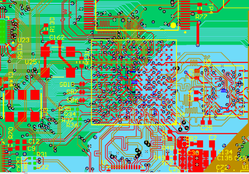 Example of a computer generated PCB board layout.