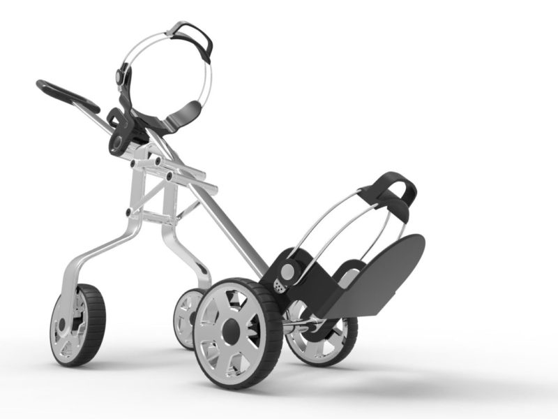 Folding golf cart caddy that leaves your gold bag on the cart all the time.